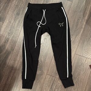 PINK Victoria's Secret Black Joggers with White Accents